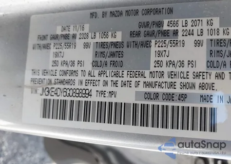 2016 Mazda Cx-5 Grand Touring from USA, damaged, VIN JM3KE4DY6G0898994